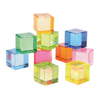 Transparante Gekleurde Kubusblokjes – Set van 10, bevordert creativiteit en activering voor senioren.