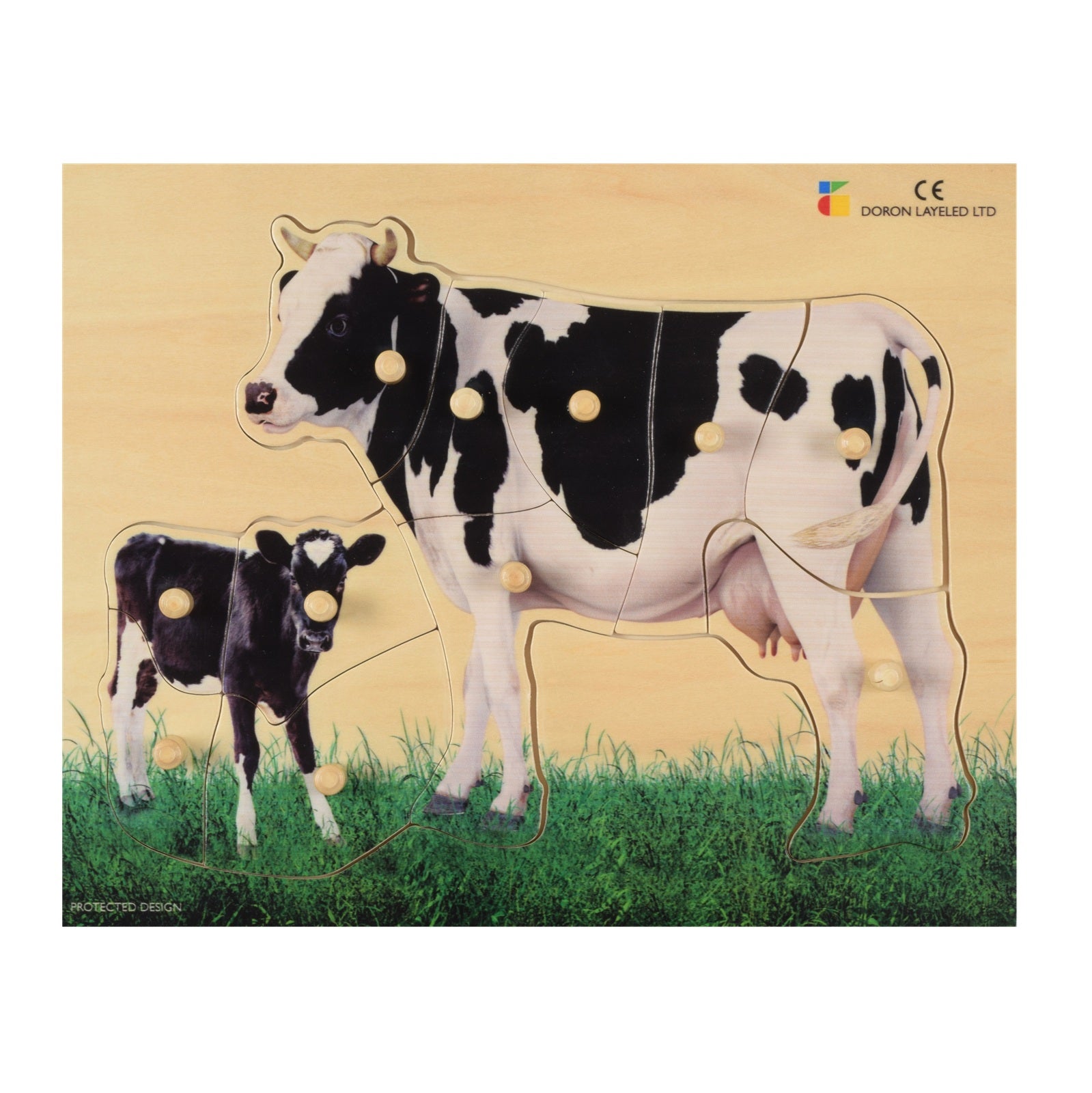 Houten Dementiepuzzel Koe met Kalf – Grote, makkelijk hanteerbare puzzelstukken die activering bevorderen voor senioren.