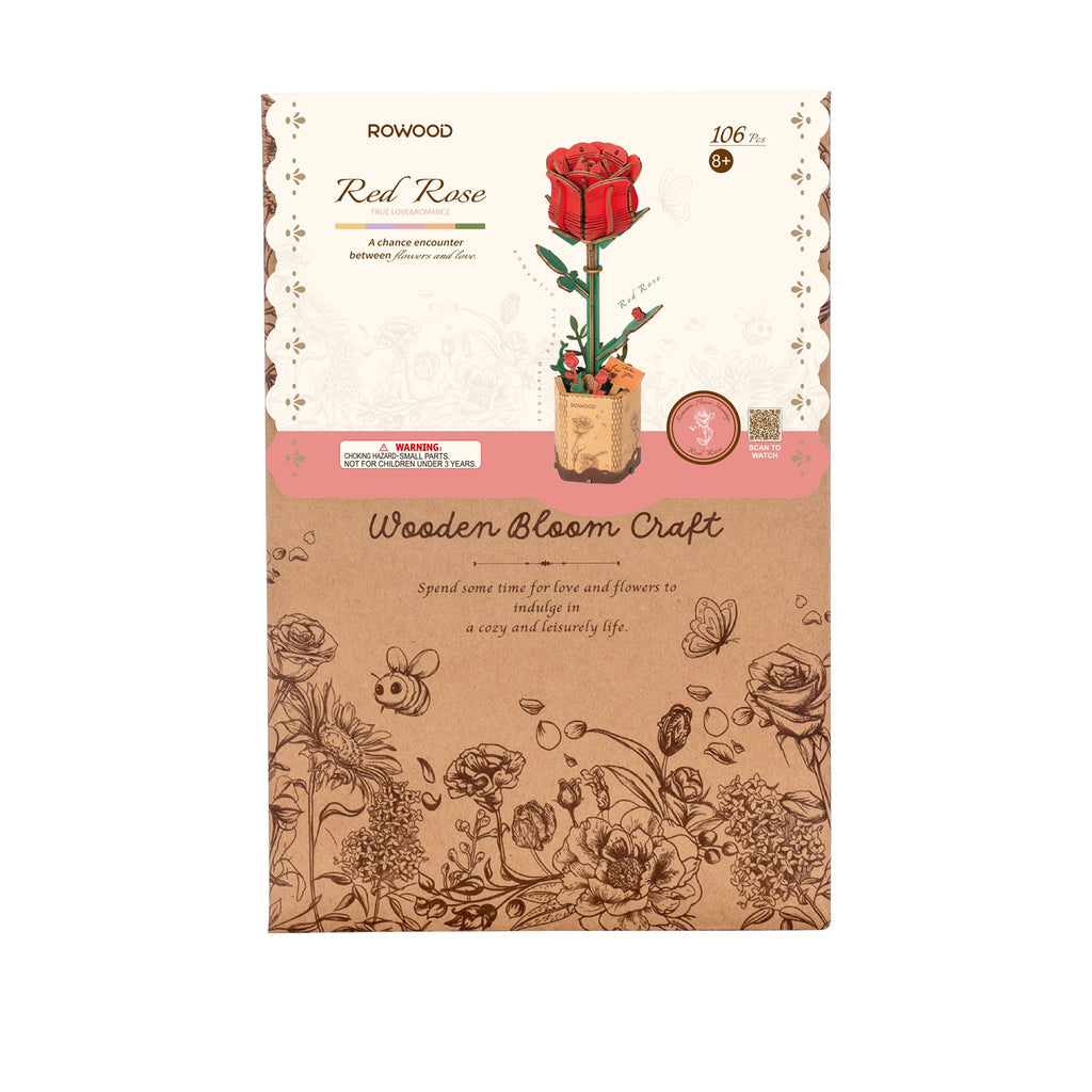 3D-Holzpuzzle-Bausatz - Rote Rose
