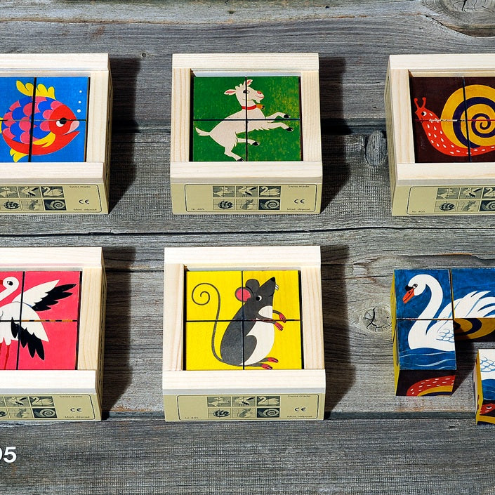 Würfelpuzzle Tiere (4-teilig) - Puzzle mit Farbhintergrund